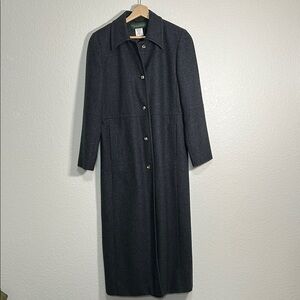 Wool Blend Long Gray Button-Up Coat
